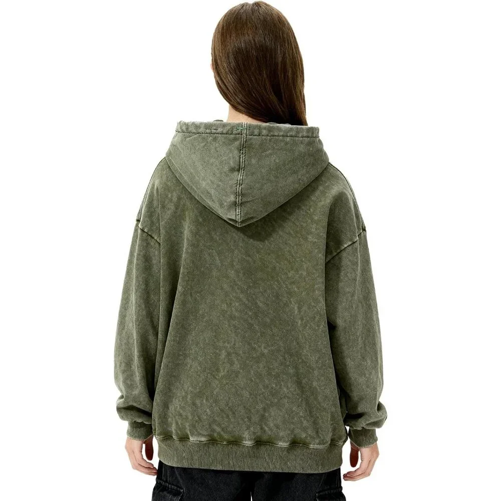 Men's Unisex Vintage Pullover Fall Winter Hoodies Sweatshirt Green Dream - Picture 4 of 7
